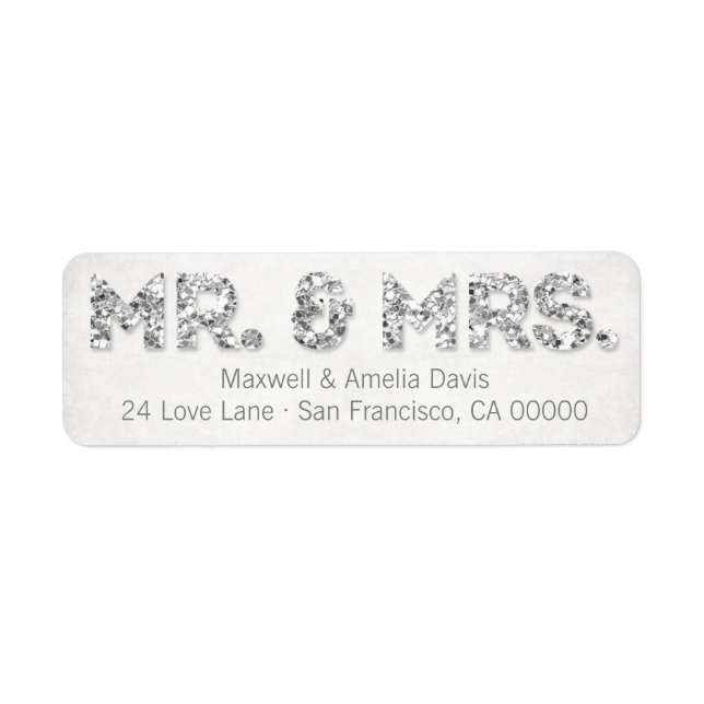 Silver Glitter Look Mr. & Mrs. Labels (Front)