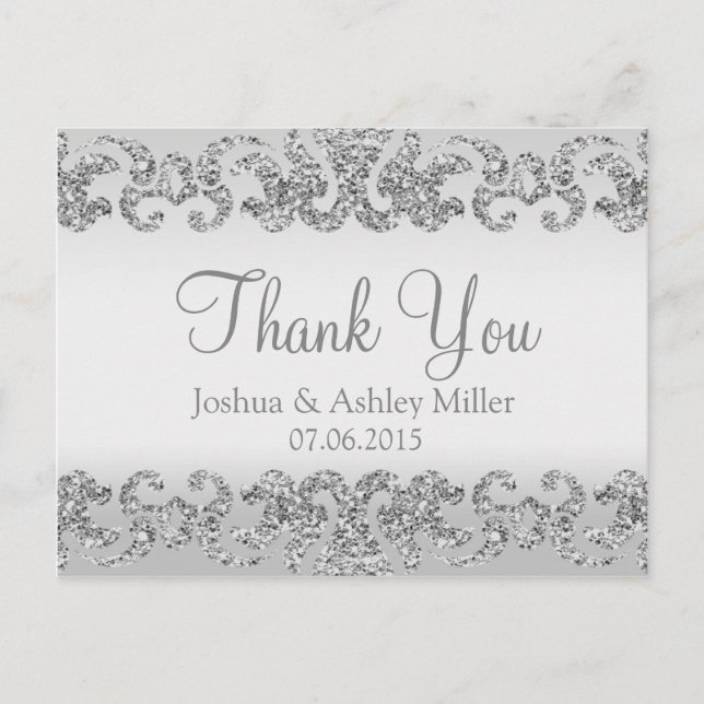 Silver Glitter Look Thank You Postcard (Front)