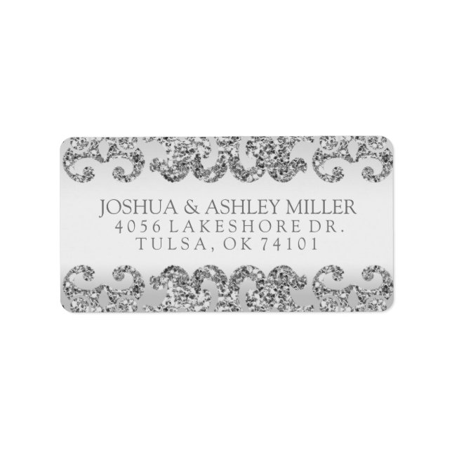 Silver Glitter Look Wedding Label (Front)