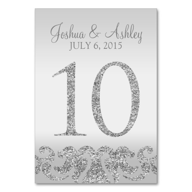 Silver Glitter Look Wedding Table Numbers-10 Table Number (Front)