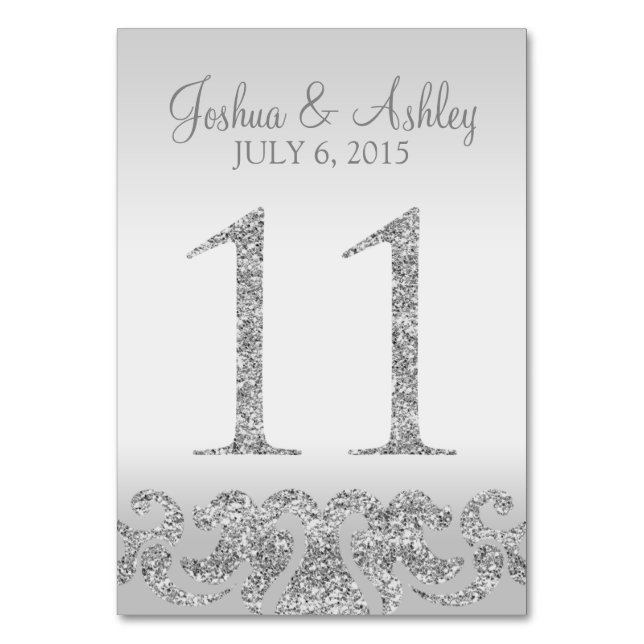 Silver Glitter Look Wedding Table Numbers-11 Number (Front)