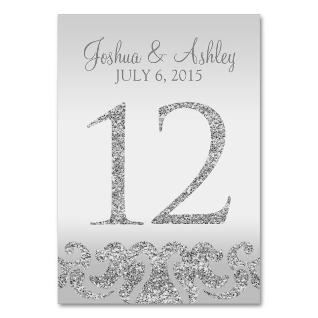 Silver Glitter Look Wedding Table Numbers-12 Table Number (Front)