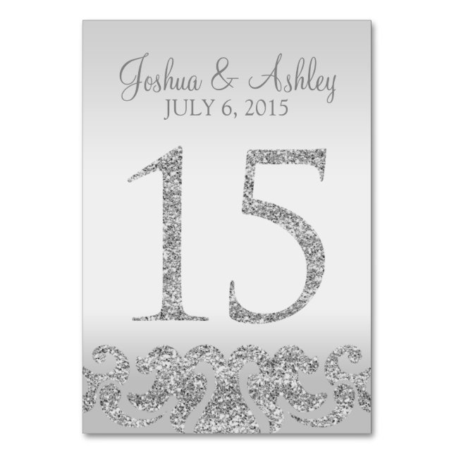Silver Glitter Look Wedding Table Numbers-15 Table Number (Front)