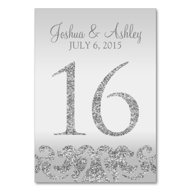 Silver Glitter Look Wedding Table Numbers-16 Number (Front)