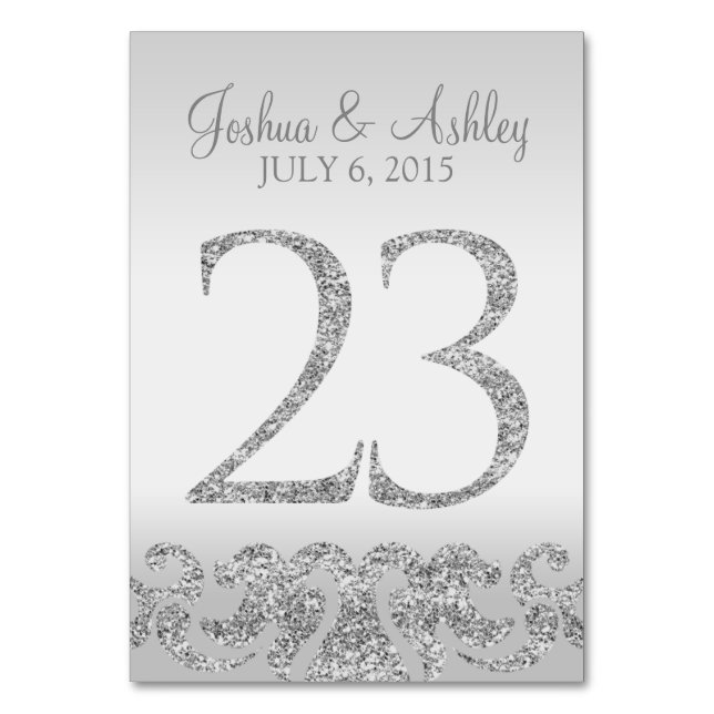 Silver Glitter Look Wedding Table Numbers-23 Number (Front)