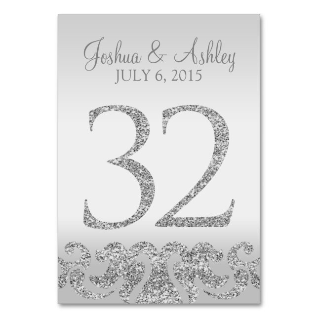 Silver Glitter Look Wedding Table Numbers-32 Table Number (Front)