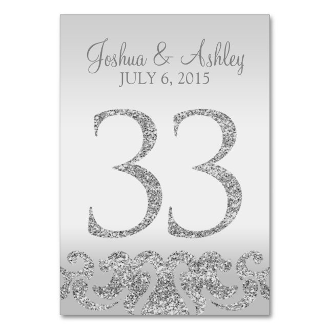 Silver Glitter Look Wedding Table Numbers-33 Number (Front)