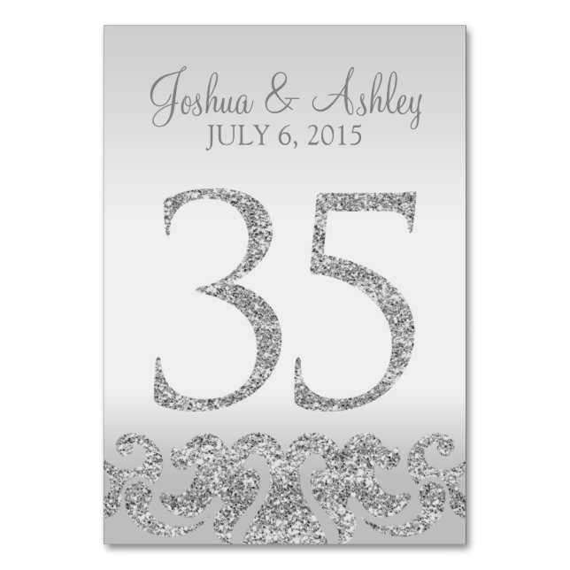 Silver Glitter Look Wedding Table Numbers-35 Table Number (Front)
