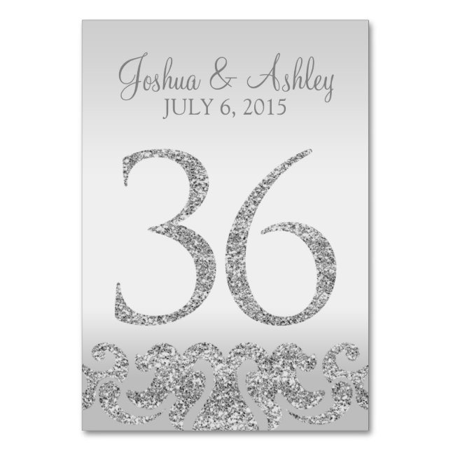 Silver Glitter Look Wedding Table Numbers-36 Table Number (Front)