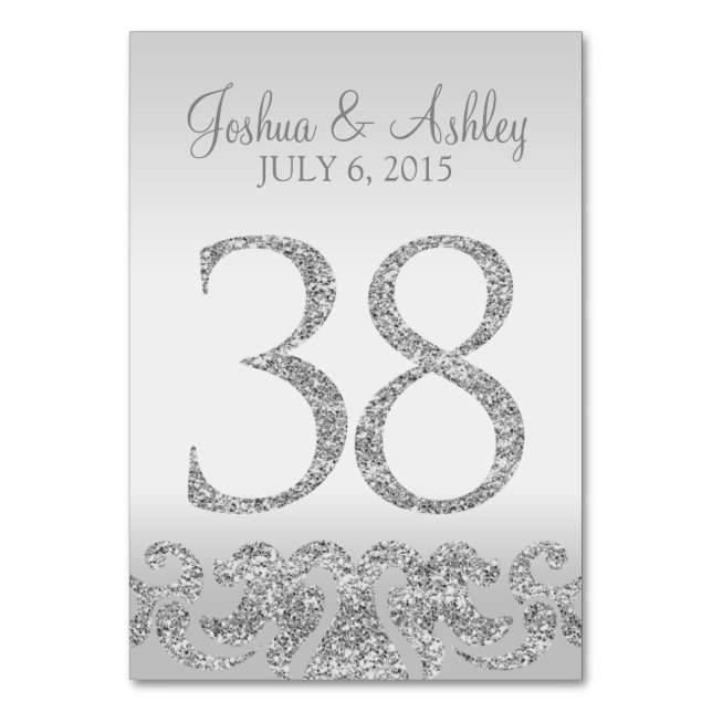 Silver Glitter Look Wedding Table Numbers-38 Table Number (Front)