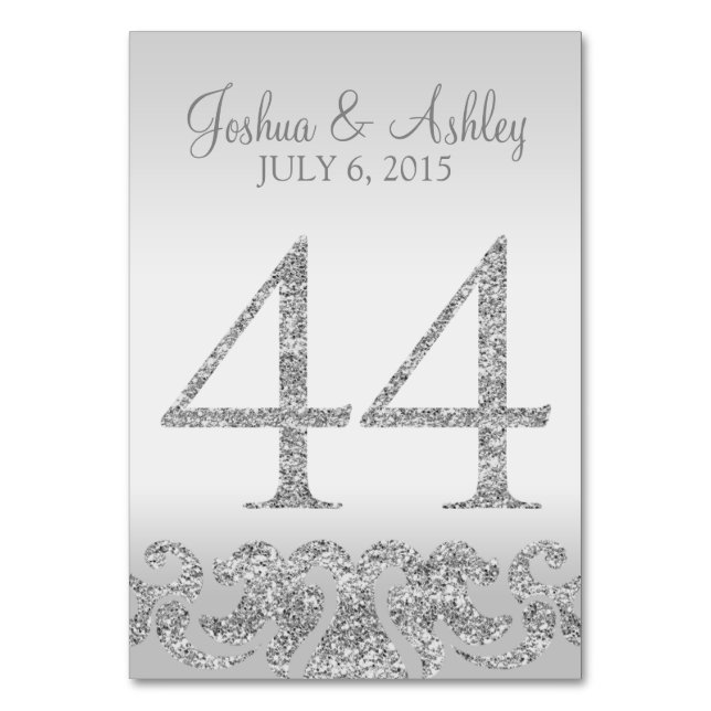 Silver Glitter Look Wedding Table Numbers-44 Table Number (Front)