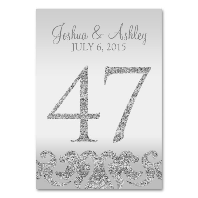 Silver Glitter Look Wedding Table Numbers-47 Number (Front)