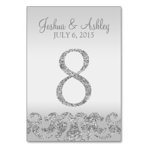 Silver Glitter Look Wedding Table Numbers-8 Number