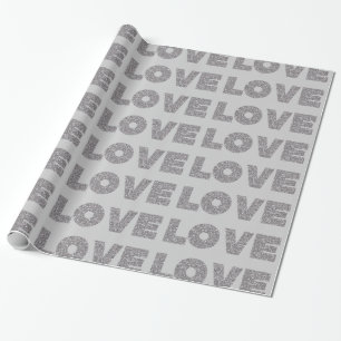 Silver Glitter Love Wrapping Paper