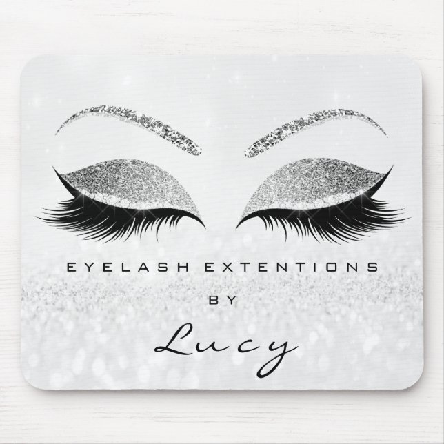 Silver Glitter Makeup Beauty Studio Lashes Grey Mouse Pad (Front)