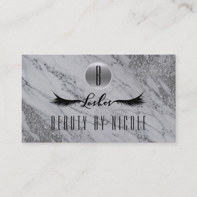 Silver Glitter Marble Lashes Customer Loyalty Card (Front)