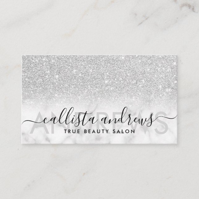 Silver Glitter Marble Ombre Makeup Hair Salon Business Card (Front)