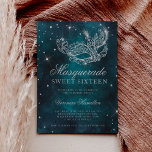 Silver glitter masquerade mask teal green Sweet 16 Invitation<br><div class="desc">A modern,  chic and glamourous sweet sixteen with a hand drawn silver glitter masquerade mask with silver glitter diamond sparkles on a dark teal green watercolor background.</div>