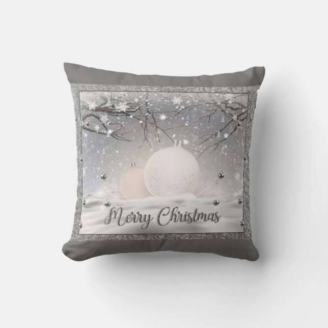Silver Glitter  Merry Christmas Cushion (Front)