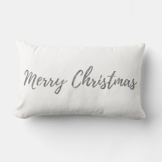 Silver Glitter Merry Christmas Lumbar Cushion (Front)