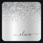 Silver Glitter Metal Monogram Glam Name Square Sticker<br><div class="desc">Silver Faux Foil Metallic Sparkle Glitter Brushed Metal Monogram Name and Initial Paper Party Sticker Address Labels. This makes the perfect sweet 16 birthday,  wedding,  bridal shower,  anniversary,  baby shower or bachelorette party gift for someone that loves glam luxury and chic styles.</div>