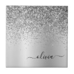 Silver Glitter Metal Monogram Glam Name Tile<br><div class="desc">Silver Faux Foil Metallic Sparkle Glitter Brushed Metal Monogram Name and Initial Ceramic Tiles. This makes the perfect sweet 16 birthday,  wedding,  bridal shower,  anniversary,  baby shower or bachelorette party gift for someone that loves glam luxury and chic styles.</div>