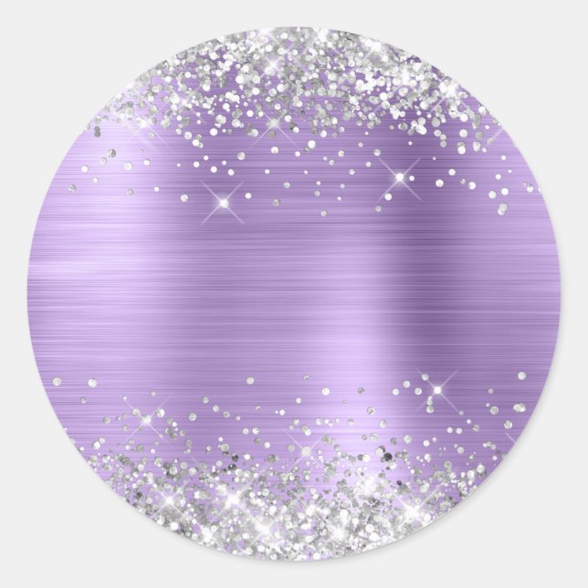 Silver Glitter Metallic Light Purple Blank Classic Round Sticker (Front)