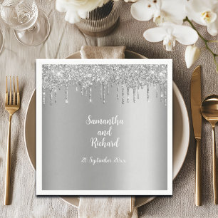 Silver Glitter Metallic Shine Wedding Napkin