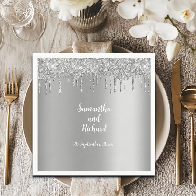 Silver Glitter Metallic Shine Wedding Napkin (Creator Uploaded)