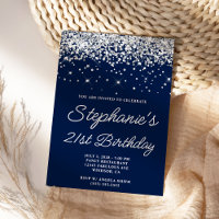 Silver Glitter Midnight Blue 21st Birthday