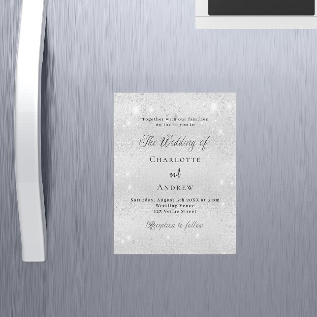 Silver glitter minimalist formal luxury wedding magnetic invitation (Creator Uploaded)