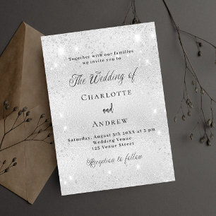Silver glitter minimalist formal wedding invitation