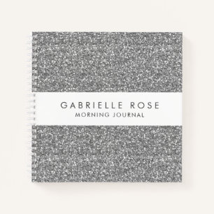 Silver Glitter Minimalist Journal Notebook Name