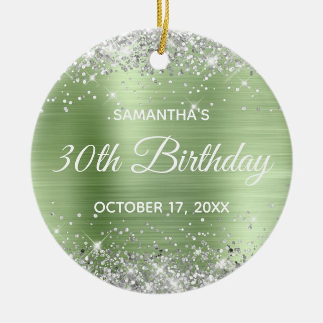 Silver Glitter Mint Foil 30th Birthday Ceramic Tree Decoration (Front)