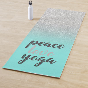 Silver Glitter,Mint Green-Peace Love Yoga Mat