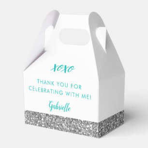 Silver Glitter Modern Birthday Mitzvah Anniversary Favour Box