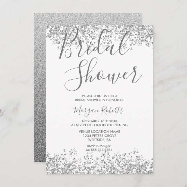 Silver Glitter Modern Bridal Shower Invitation (Front/Back)