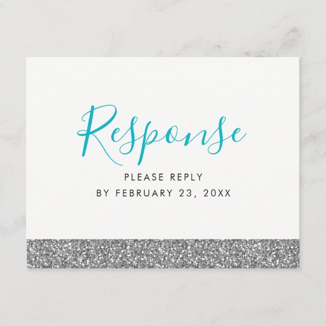 Silver Glitter Modern Fun RSVP Response POSTCARD (Front)