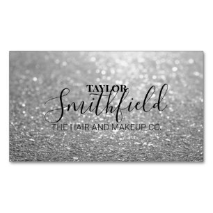Silver Glitter Modern Magnetic Business Card