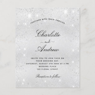 Silver glitter modern script wedding invitation