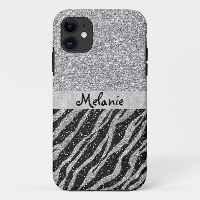 Silver Glitter Monogram Custom iPhone Case (Back)