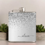 Silver Glitter Monogram Name Luxury Girly Hip Flask<br><div class="desc">Silver Faux Foil Metallic Sparkle Glitter Brushed Metal Monogram Name and Initial Party Flask. This makes the perfect sweet 16 birthday,  wedding,  bridal shower,  anniversary,  baby shower or bachelorette party gift for someone that loves glam luxury and chic styles.</div>