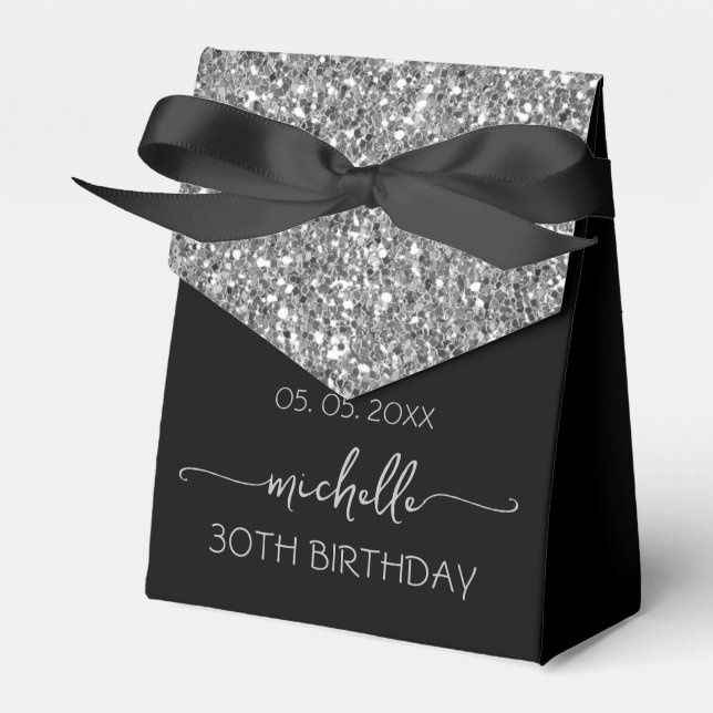 Silver Glitter Monogram Name Script 30th Birthday  Favour Box (Front Side)