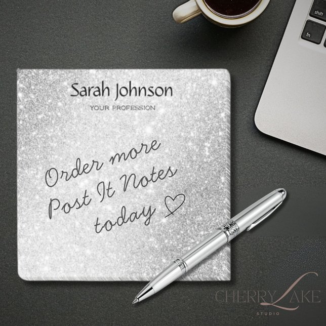 Silver Glitter Monogram Personalized Name  Post-it Notes (Creator Uploaded)