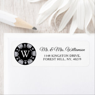 Silver Glitter Monogram Poker Chip Casino Wedding