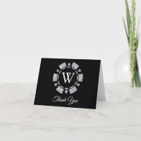 Silver Glitter Monogram Poker Chip Casino Wedding