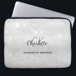Silver glitter monogrammed laptop sleeve<br><div class="desc">A classic faux silver metallic looking background. Decorted with faux glitter dust. Personalise and add your name,  monogram initials and full name.</div>