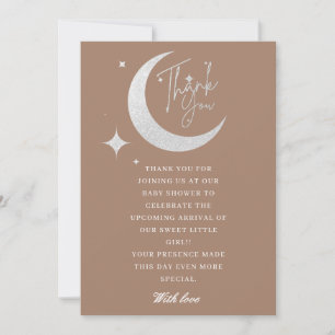Silver glitter moon stars oh baby shower thank you card