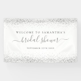 Silver Glitter Name Date Welcome to Bridal Shower Banner