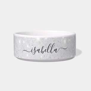 Silver glitter name script bowl